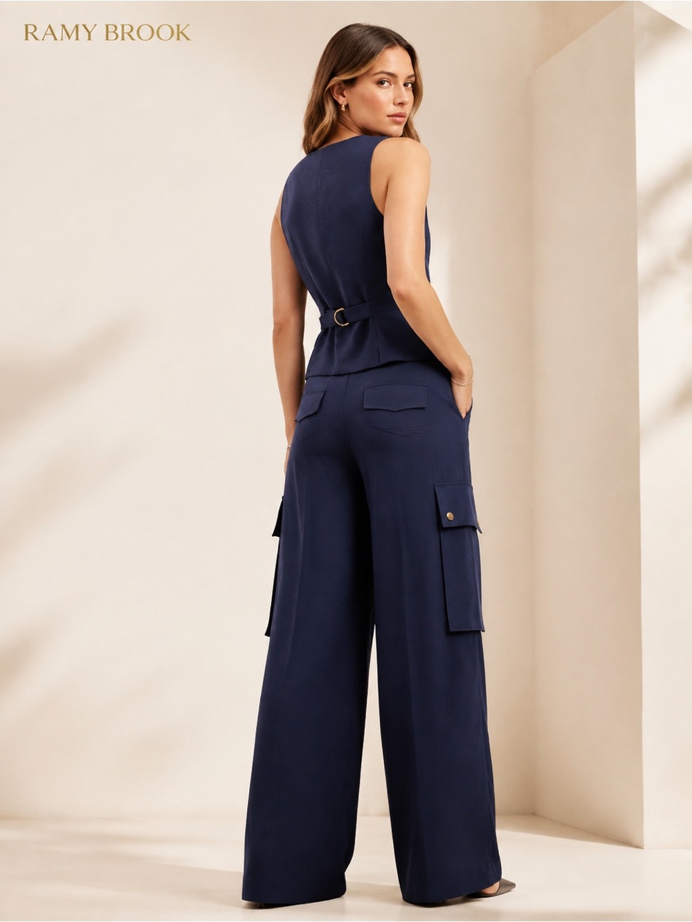 NWT Ramy Brook Emil SNavy Cargo Wide-Leg Pant Sz 4 Cosette Vest Top Sz Small - Picture 2 of 14